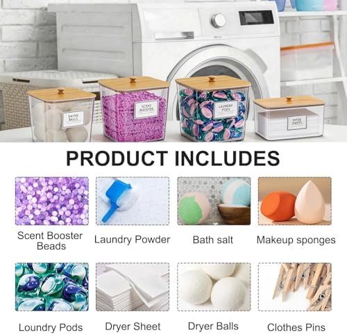FUSHITON Laundry Pods Storage Container, 2+1 Set Clear Storage Bins - Image 4
