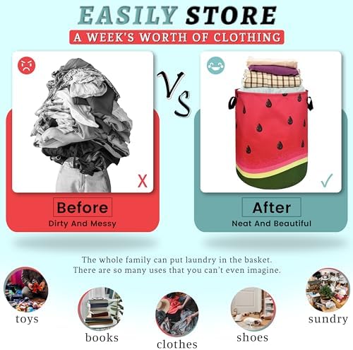 Watermelon Laundry Basket Oxford Cloth Foldable Hamper 18.9x16.5Inch - Image 3