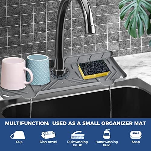 2 Pcs Silicone Faucet Handle Drip Catcher Tray, 2 in 1 Dish Soap Sponge Holder - Image 3