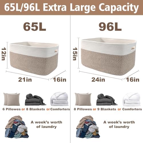 JMvicyroam 96L Large Woven Cotton Rope Blanket Basket - Image 3