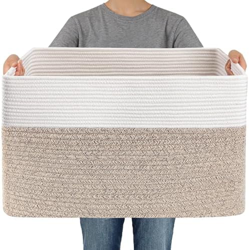 JMvicyroam 96L Large Woven Cotton Rope Blanket Basket by JMvicyroam