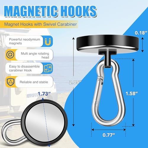 200Lbs Magnetic Carabiner Hooks, 24 Pack Black Strong Magnetic Hooks - Image 2