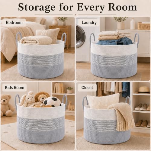 JMvicyroam 65L Extra Large Machine Washable Cotton Rope Blanket Basket - Image 5