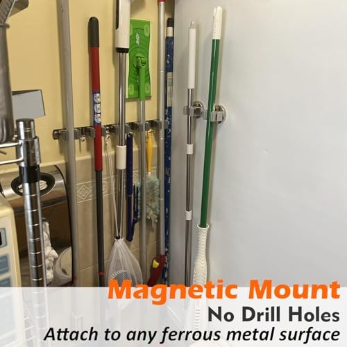 MUTUACTOR Magnetic Broom Holders, No Drilling 10lbs Magnetic Hooks Broom Mop - Image 4