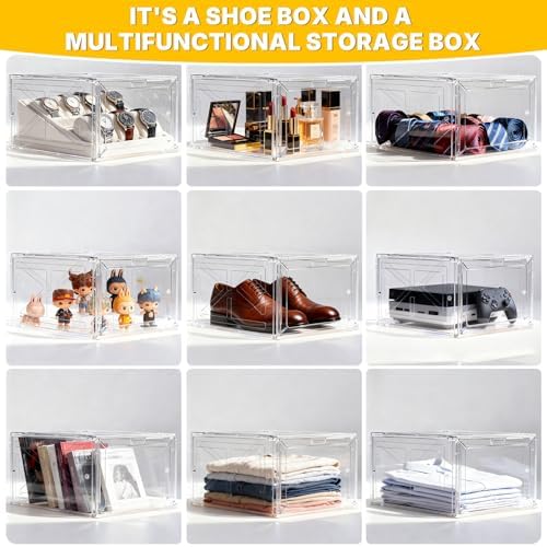 1 Pack Drop Front Shoe Box for Men’s Sneakers, Stackable Magnetic Display Case - Image 4