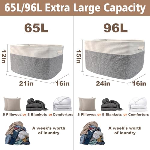 JMvicyroam 96L Large Woven Cotton Rope Blanket Basket - Image 3