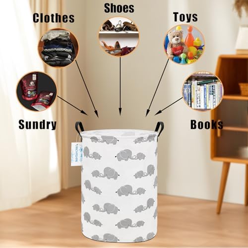 Round Laundry Basket Collapsible Storage Hamper Love Elephant - Image 4
