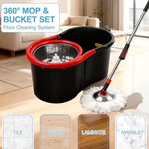 Spin Mop and Bucket with Wringer Set, 360°Rotating Head Mop Bucket System - Image 2