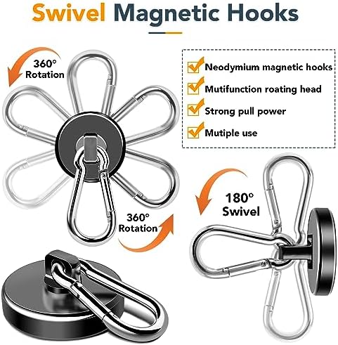 MIKEDE Strong Magnetic Hooks Heavy Duty 200LBS+ Black Swivel Magnet Hook - Image 5