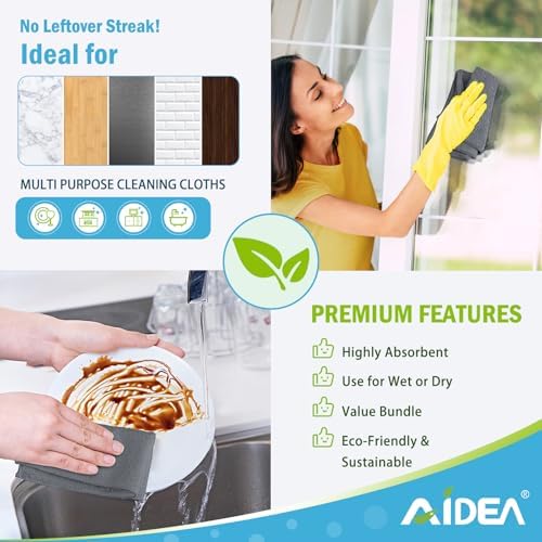 AIDEA Microfiber Cleaning Cloth Grey 50PK, Microfiber Towels 11.5×11.5" - Image 6