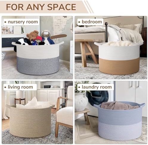 INDRESSME 115L Extra Large Woven Rope Blanket Basket Living Room - Image 4