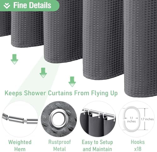 Dynamene Extra Wide Waffle Shower Curtain 256 GSM 108"x72" Charcoal Grey - Image 5