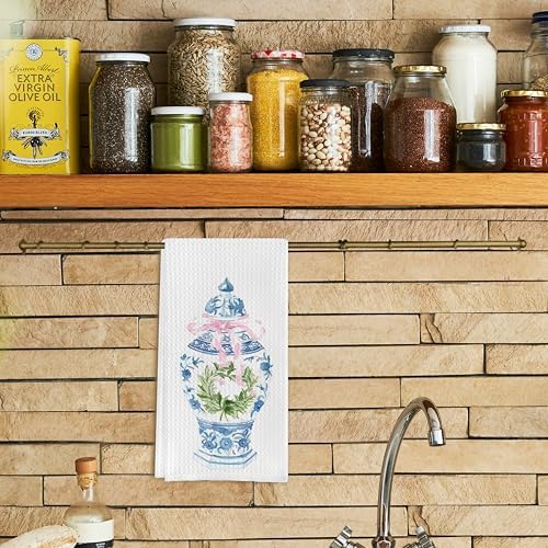 Blue and White Porcelain Kitchen Towels and Hand Towels, 16x24 Inches - Image 2
