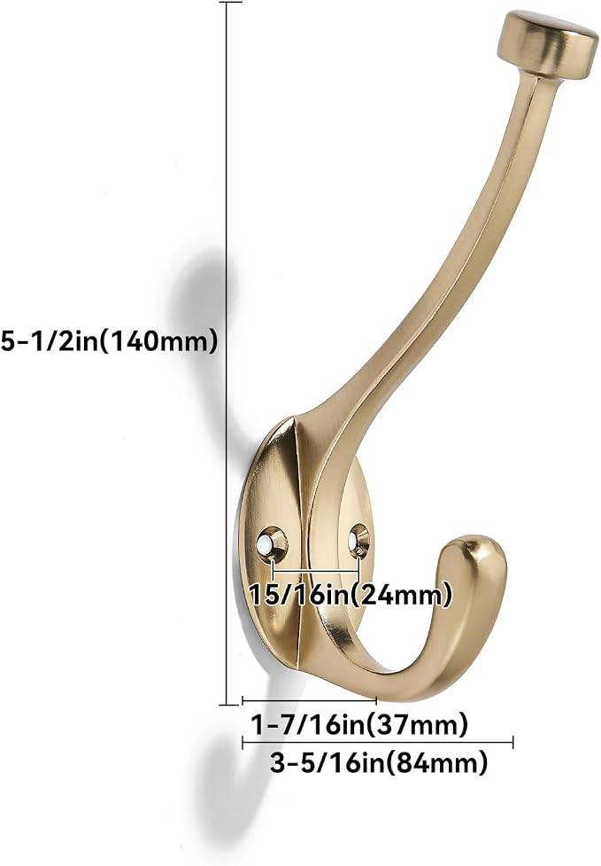 The 10 Pack 5-1/2 inch Champagne Bronze Coat Hook zinc Alloy mudroom hooks is - Image 2