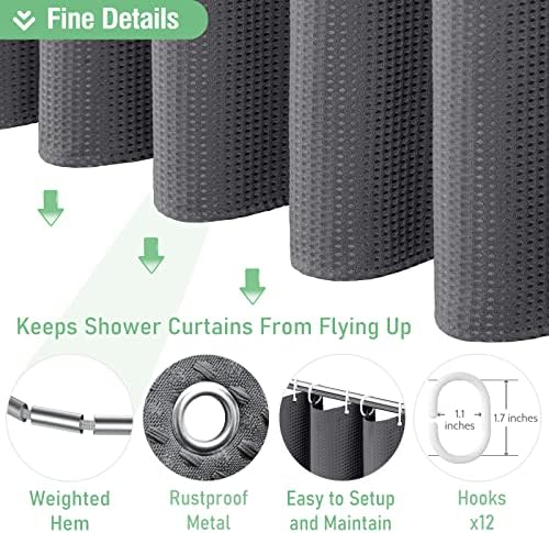 Dynamene Extra Long Waffle Shower Curtain 256GSM Fabric 72x84 Charcoal Grey - Image 5