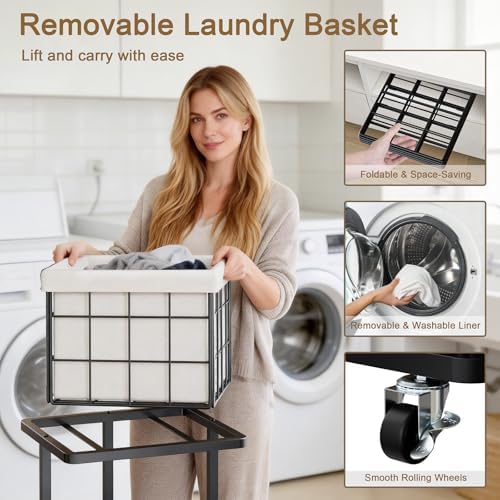 80L Vertical Laundry Sorter, 2 Tier Metal Rolling Laundry Basket - Image 4