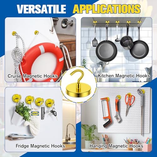 Grtard 8 Pcs Yellow Magnetic Hooks Heavy Duty, 120 LBS Strong Magnet Hooks - Image 4