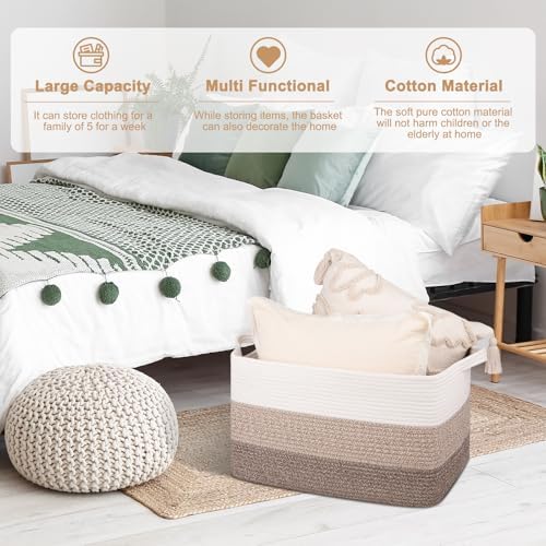 OIAHOMY Large Blanket Basket, 65L Cotton Rope Woven Laundry Basket, Toy Bin - Image 4