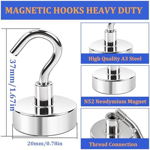 14Pack Silver Magnetic Hooks, 0.8" Heavy Duty Hooks - Image 2
