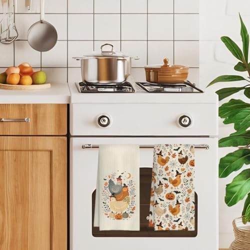 Halloween Farmhouse Chicken Kitchen Towels 16x24 Inch Set of 2 - Image 3