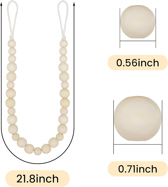 KLOGTSIND Wood Bead Curtain Tiebacks, 2 Pack Curtain Tie Backs - Image 2