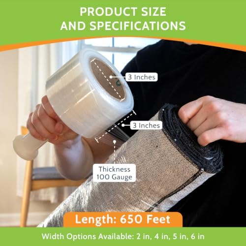 PSBM Mini Stretch Wrap with Plastic Handle, 18 Rolls 3 Inch x 650 Feet 100 - Image 6