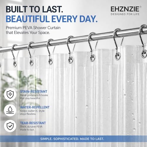 EHZNZIE White Shower Curtain Liner 72x84, PEVA Waterproof Bath Curtain - Image 2