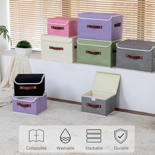 Storage Bins Box with Lids Decorative Cotton Linen Fabric Baskets - Image 4