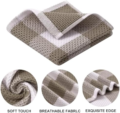 Mordimy Cotton Waffle Dish Cloths, 12 Pack, Khaki & White - Image 2