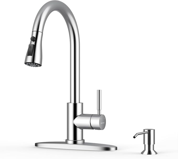 WEWE Kitchen Faucet with Soap Dispenser, Pull-Down Sprayer, Polished Chrome | by WEWE