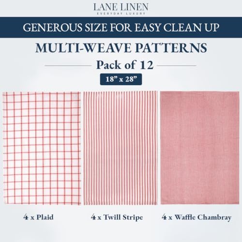 LANE LINEN Kitchen Towels Set of 12-100% Cotton, Quick-Drying 18” x 28” - Image 3