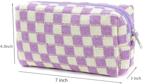 2 Pcs Checkered Cosmetic Bags for Women, Small Makeup Pouches - Image 4