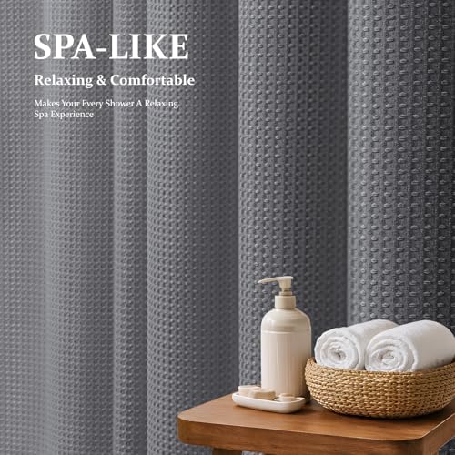 Dynamene Long Waffle Shower Curtain 256 GSM Heavy Fabric 72x80 Grey/Gray - Image 3