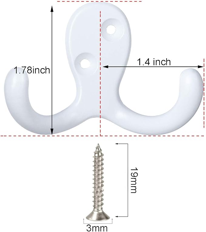 IBosins 20 Pack White Double Prong Coat Hooks Wall Mounted - Image 2