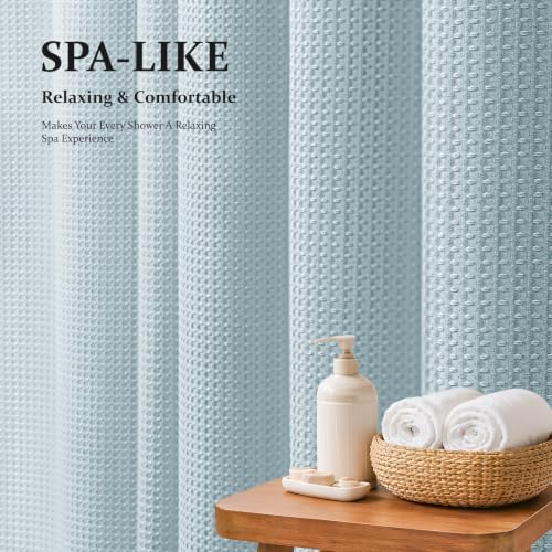Dynamene Extra Wide Waffle Shower Curtain 256 GSM Fabric 108x72 Fog Blue - Image 3