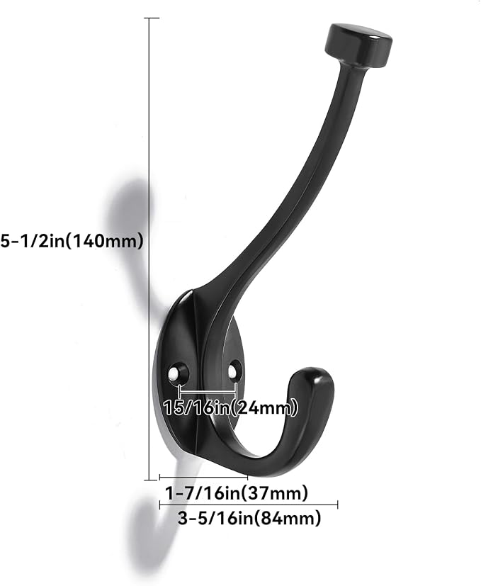 The 3 Pack 5-1/2 inch Black Coat Hook zinc Alloy mudroom Hooks is Suitable - Image 2