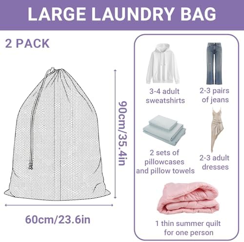2 Pack Large Mesh Laundry Bags White 23.6x35.4 Inch - Image 6