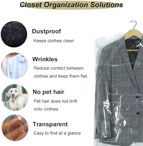 10Pcs Transparent Plastic Garment Covers 35.4inch Hanging Clothes Dust-Proof - Image 6