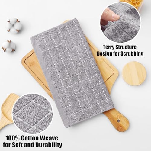 Homaxy 100% Cotton Terry Kitchen Dish Cloths, 7 Pack, Light Grey - Image 2