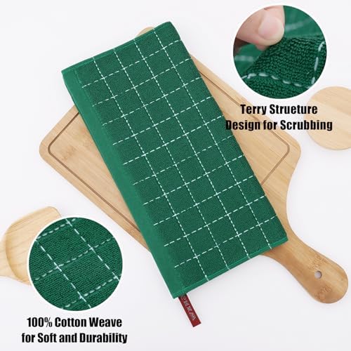 Homaxy 100% Cotton Terry Kitchen Dish Cloths, 8 Pack, Dark Green - Image 2
