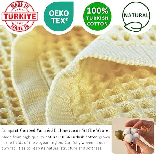 PÜSKÜL Natural 100% Turkish Cotton Waffle Hand and Kitchen Towels Set of 3 - Image 3