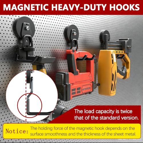 3-H Heavy Duty Magnetic Hooks, No-Drill Garage Power Tool Holder, 2 Pack - Image 3