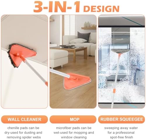 RONSUNG Wall Cleaner Mop, 82-Inch Handle, Baseboard Cleaner Tool, 4 Pads - Image 3