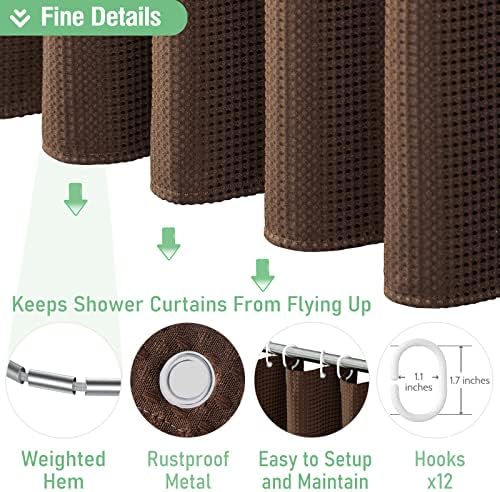 Dynamene Waffle Shower Curtain 256 GSM Heavy Duty Fabric 72"x72" Brown - Image 5