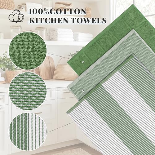 Homaxy 3 Pack Cotton Terry Premium Kitchen Towels, 18 x 28 in, Grass Green - Image 2