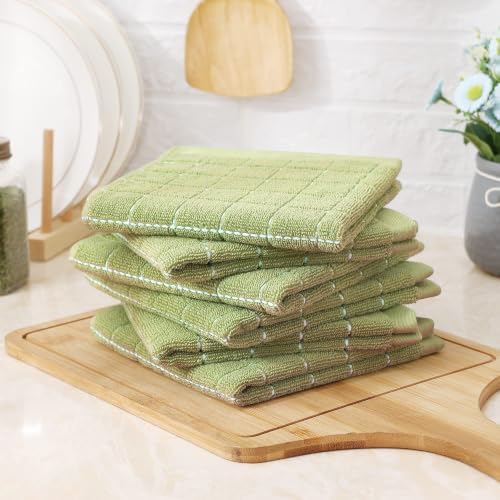 Homaxy 100% Cotton Terry Kitchen Dish Cloths, 8 Pack, Sage Green - Image 6