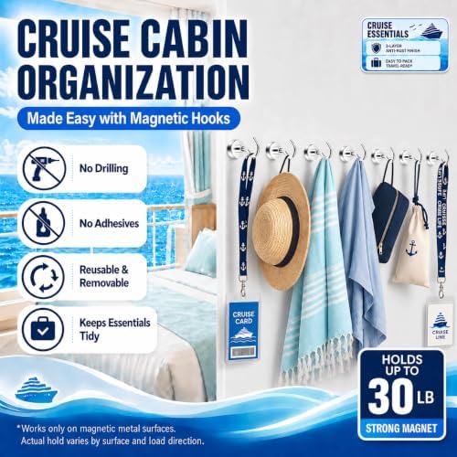 Neosmuk Magnetic Hooks for Cruise Cabins, 30lb Heavy Duty, 6 Pack - Image 3