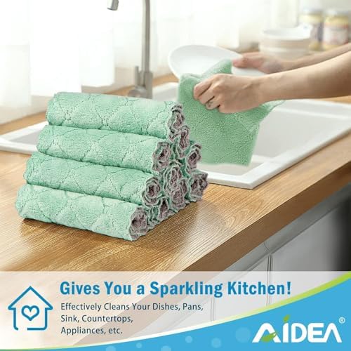 AIDEA Kitchen Dishcloths, 12 PK Absorbent Dish Towels Coral Fleece 6"x10.4" - Image 3