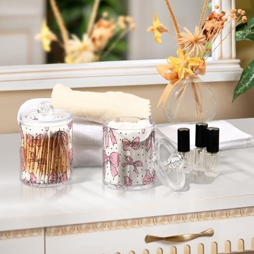 4 Pack Apothecary Jars Bathroom Bow Pink Qtip Holder Dispenser Clear Plastic - Image 7