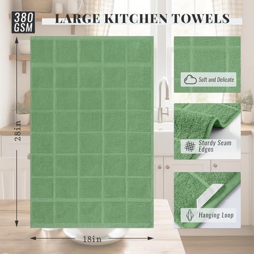 Homaxy 100% Cotton Kitchen Towels 18"x28", 8 Pack Dish Towels, Grass Green - Image 2